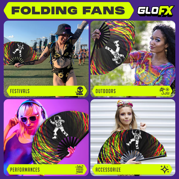 GloFX Festival Folding Fan - Spaced Out Astronaut