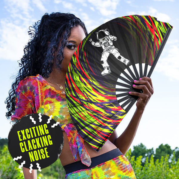 GloFX Festival Folding Fan - Spaced Out Astronaut