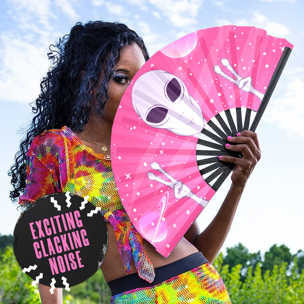 GloFX Festival Folding Fan - Pink Alien
