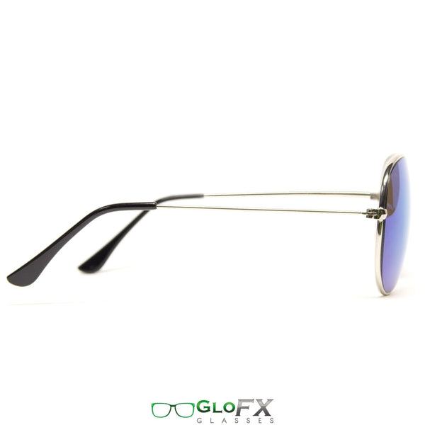 GloFX Metal Pilot Aviator Style Diffraction Glasses - Blue Mirror