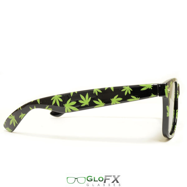 GloFX Pot Leaf Diffraction Glasses - Emerald tinted