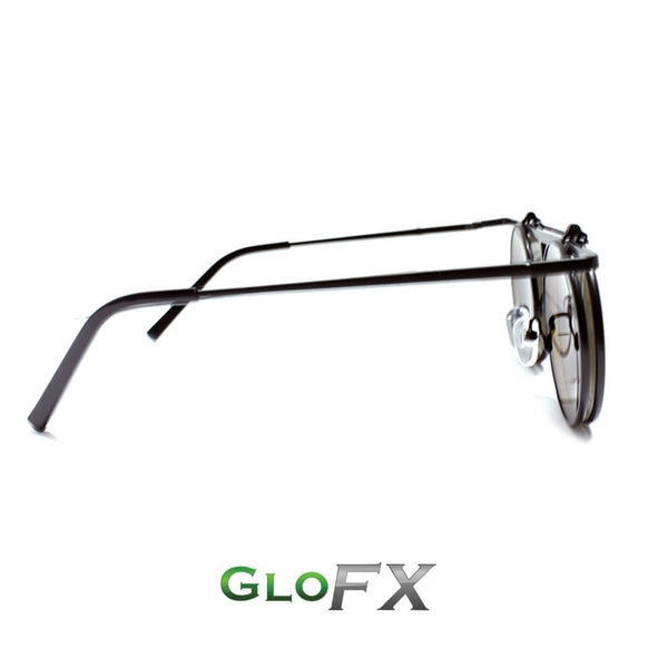 GloFX Vintage Flip Round Diffraction Glasses - Black - Gold mirror