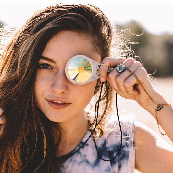 Kaleidoscope Crystal Monocle Necklace - Silver - Rainbow Fractal