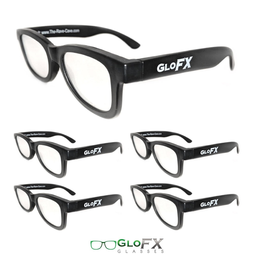 GloFX Standard Diffraction Glasses - Black - Clear - 5 Pack