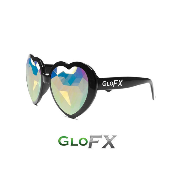 GloFX Heart Shaped Kaleidoscope Glasses - Black