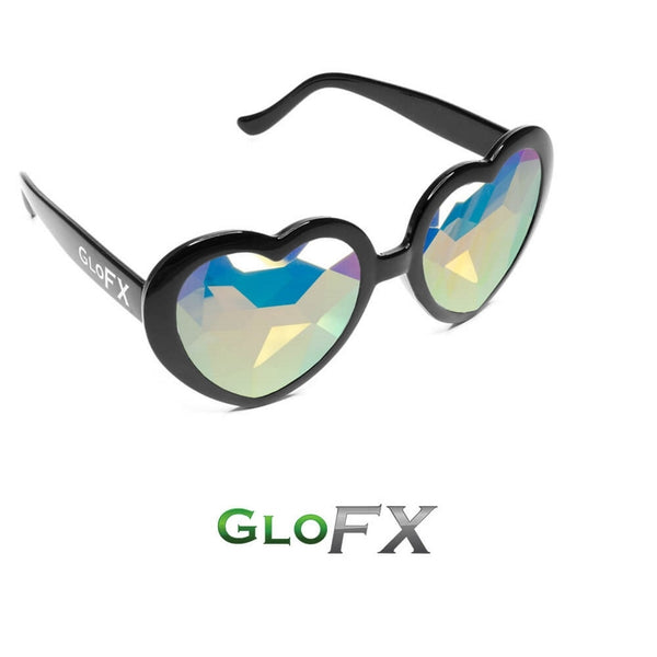 GloFX Heart Shaped Kaleidoscope Glasses - Black