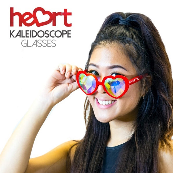 GloFX Heart Shaped Kaleidoscope Glasses - Black