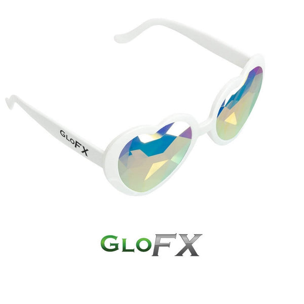 GloFX Heart Shaped Kaleidoscope Glasses - White
