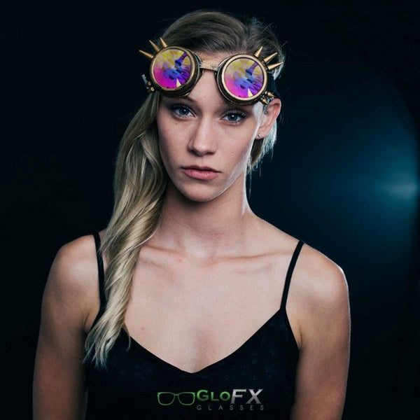 GloFX Kaleidoscope Goggles - Brass Spike - Rainbow Fractal