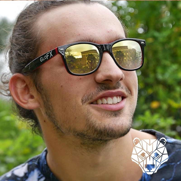 GloFX Diffraction Glasses – Red + Black - Gold Mirror