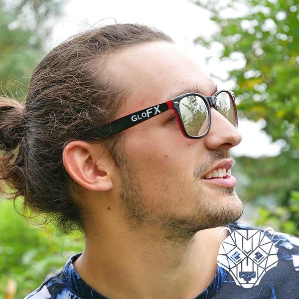 GloFX Diffraction Glasses – Red + Black - Gold Mirror