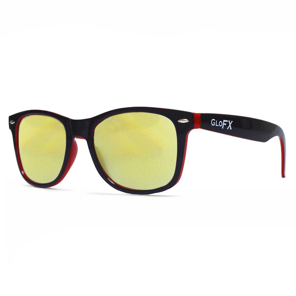 GloFX Diffraction Glasses - Red + Black - Gold Mirror