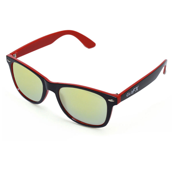 GloFX Diffraction Glasses - Red + Black - Gold Mirror