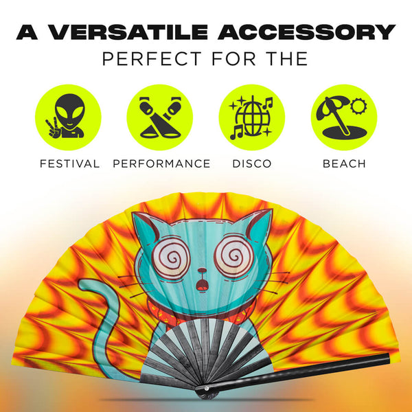 GloFX Festival Folding Fan - Trippy Kitty