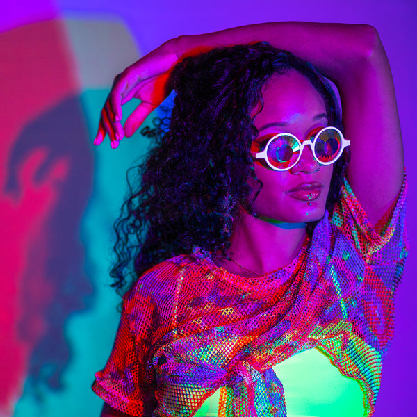 GloFX Kaleidoscope Glasses - Clear - Wormhole Flat Back