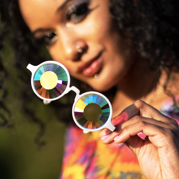 GloFX Kaleidoscope Glasses - White - Wormhole Flat Back