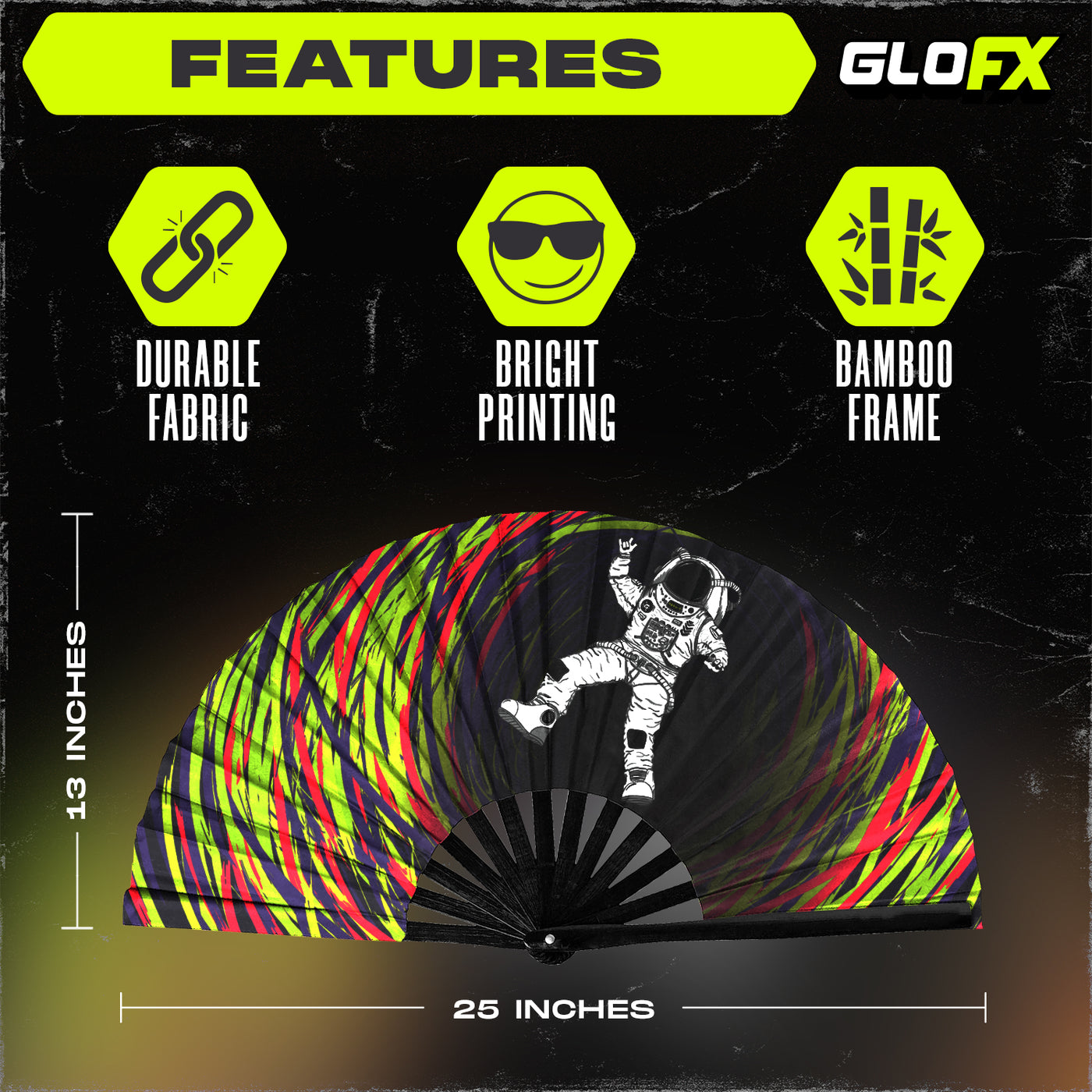 GloFX Festival Folding Fan - Spaced Out Astronaut