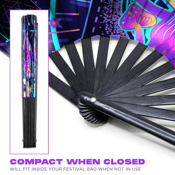 GloFX Festival Folding Fan - UV Mushroom