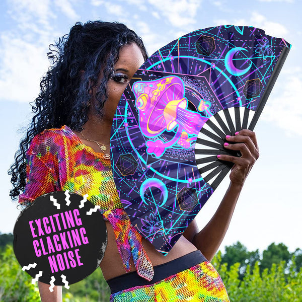 GloFX Festival Folding Fan - UV Mushroom