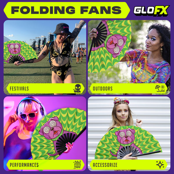 GloFX Festival Folding Fan - Hypno Dog