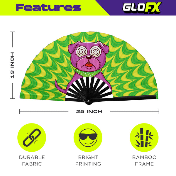 GloFX Festival Folding Fan - Hypno Dog