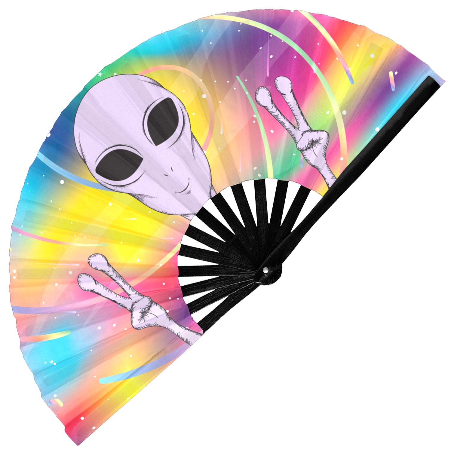 GloFX Festival Folding Fan - Rainbow Alien