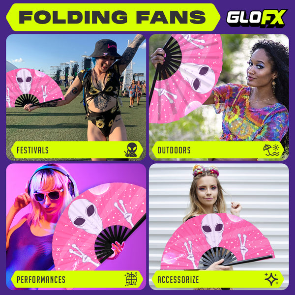 GloFX Festival Folding Fan - Pink Alien
