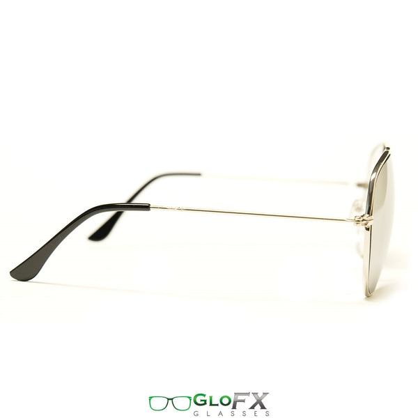 GloFX Metal Pilot Aviator Style Diffraction Glasses - Silver Mirror