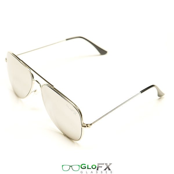 GloFX Metal Pilot Aviator Style Diffraction Glasses - Silver Mirror