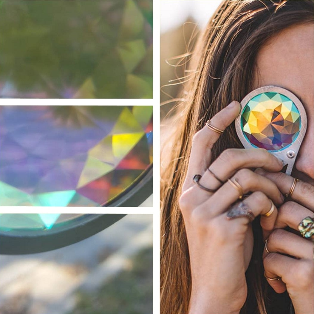 Kaleidoscope Crystal Monocle Necklace - Silver - Rainbow