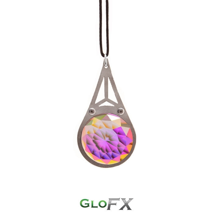 Kaleidoscope Crystal Monocle Necklace - Silver - Rainbow Fractal