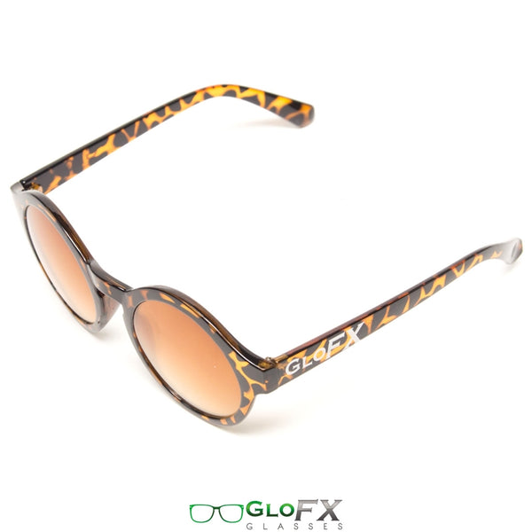 GloFX Round Tortoise Shell Diffraction Glasses - Amber Tinted