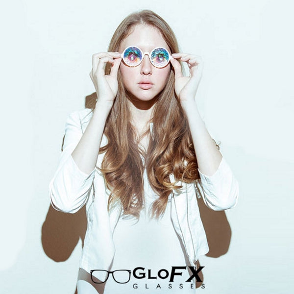 GloFX Kaleidoscope Glasses - White - Magenta