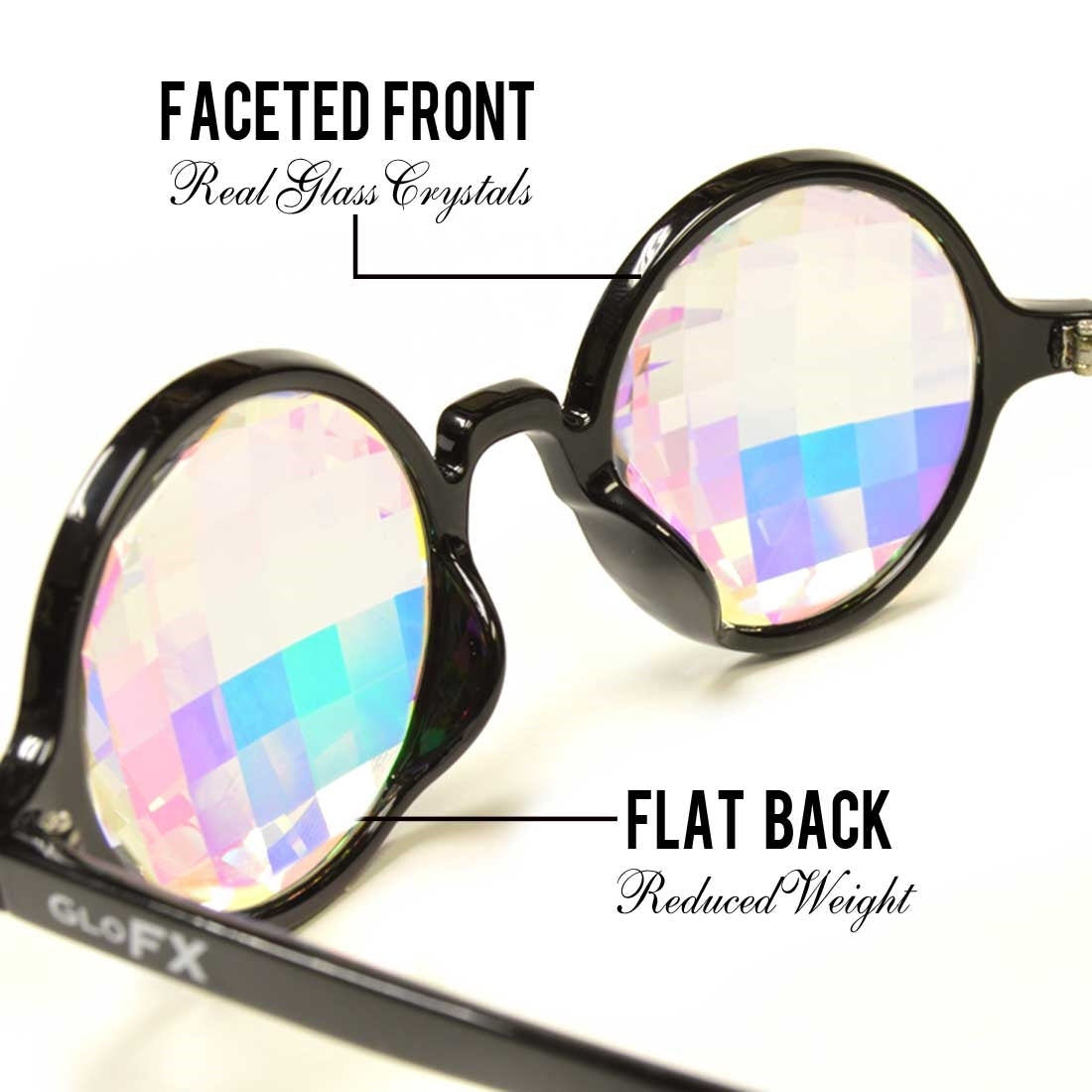 GloFX Kaleidoscope Glasses - Black - Rainbow Bug-Eye
