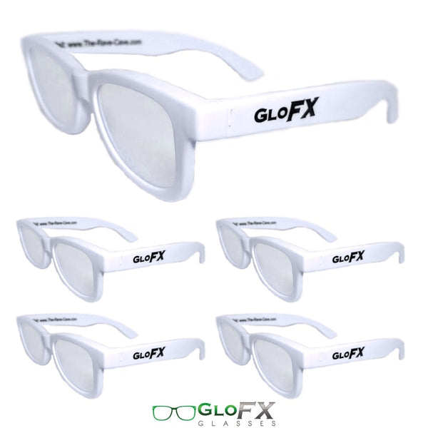 GloFX Standard Diffraction Glasses - White - Clear - 5 Pack