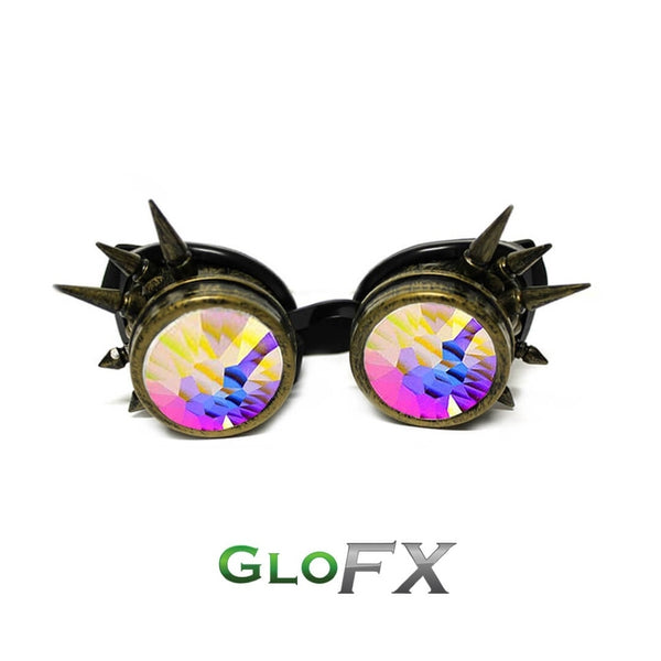 GloFX Kaleidoscope Goggles - Brass Spike - Rainbow Fractal