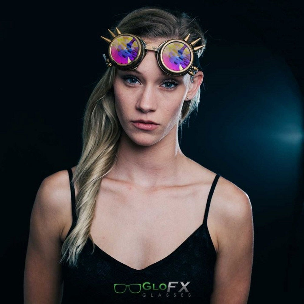 GloFX Kaleidoscope Goggles - Brass Spike - Rainbow Fractal