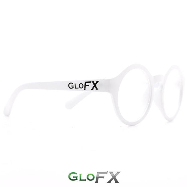 GloFX Round Diffraction Glasses - White - Clear