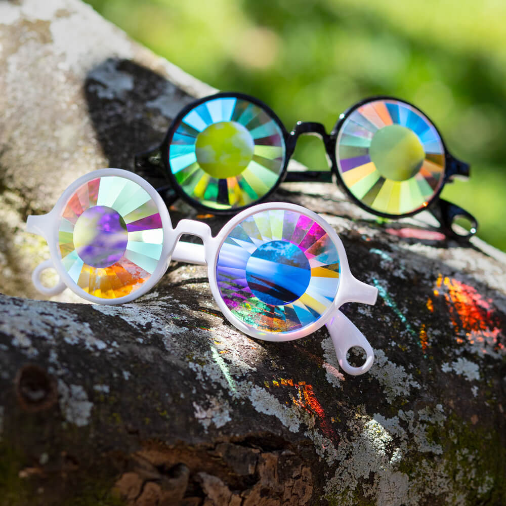 GloFX Kaleidoscope Glasses - Black - Wormhole Flat Back