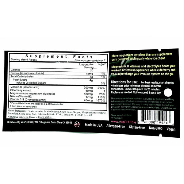 Vitaplur elderberry magnesium e-boost gum ingredients